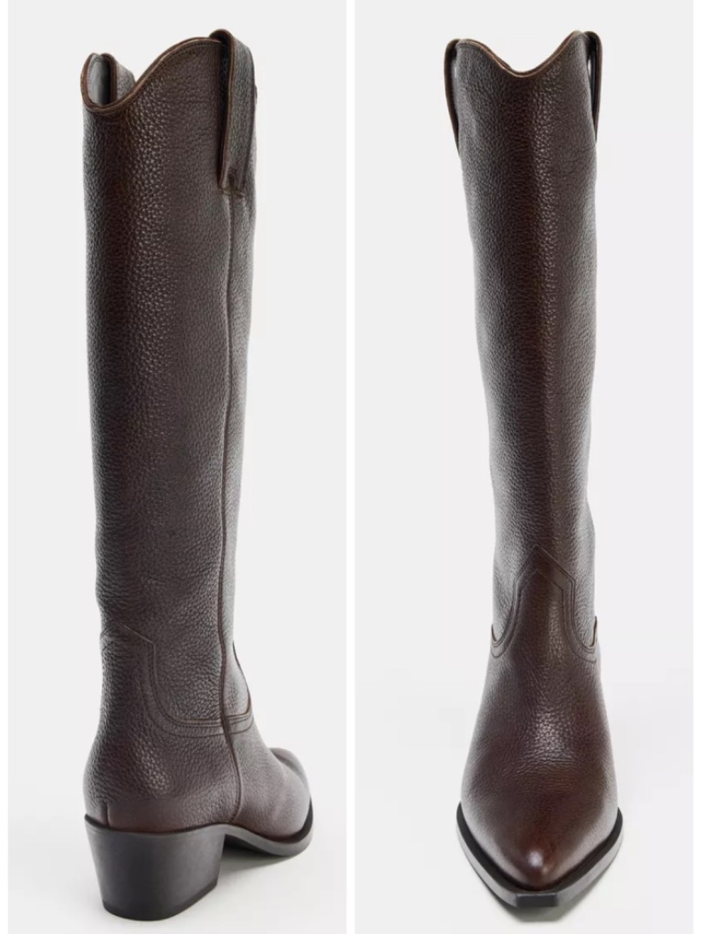 Zara Leather Hight Boots Textured Brown Mid Heel Pointed Toe Pull On Size: 6 1/2 - Picture 3 of 16
